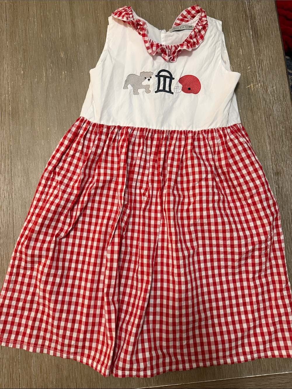 Girls Red Gingham Sleeveless Dress with UGA inspired Embroidered Chest